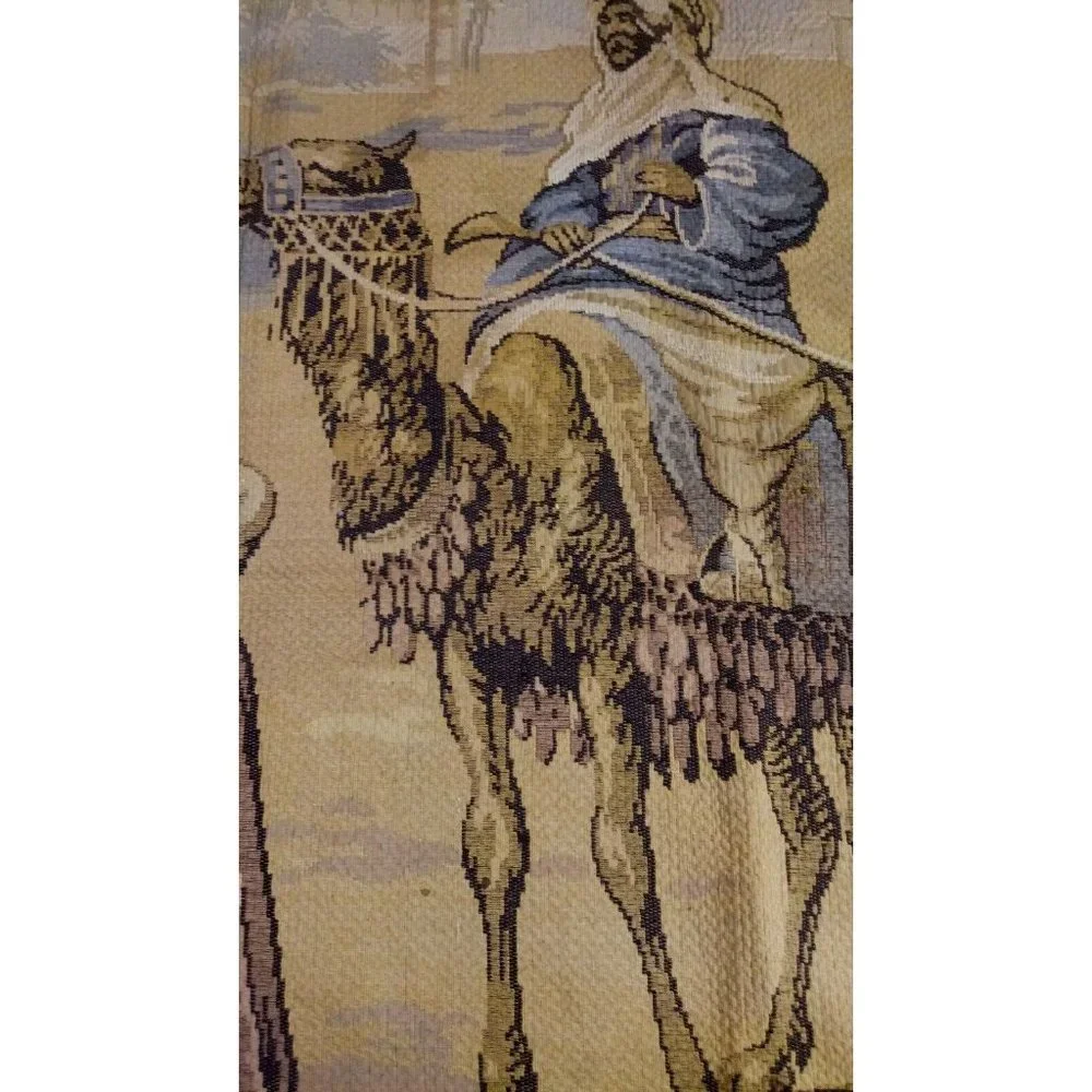Antique Egyptian Revival Hand Woven Tapestry Middle Eastern Scene 48